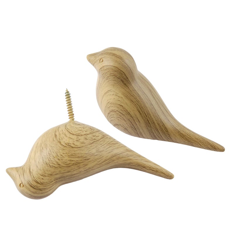 DesignSter Wood Grain Bird Coat Hooks - Premium Resin Creative Wall Mounted Birds Decorative Art Decor Hat Towel Bag Hanger Gift for Home,Living Room, Bedroom, Shop, Set of 5 - Image 4